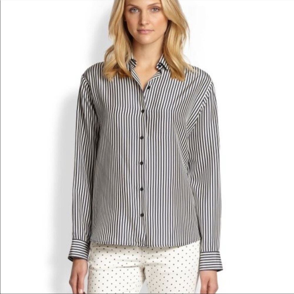 Weekend Max Mara Blouse Silk Top Striped Designer Luxury Career Blue Size 10